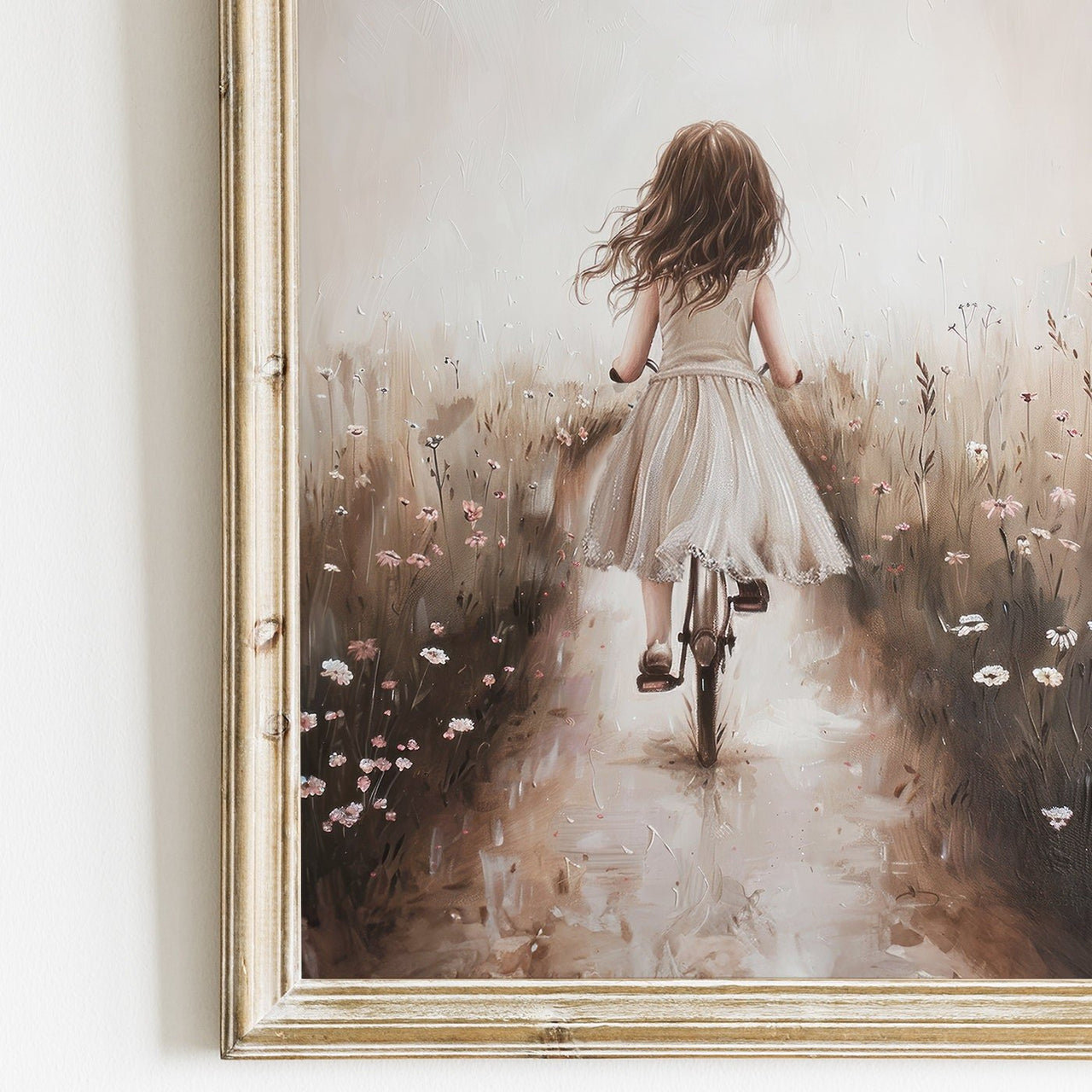 Girl on a Bicycle Print – Floral Nursery Wall Decor