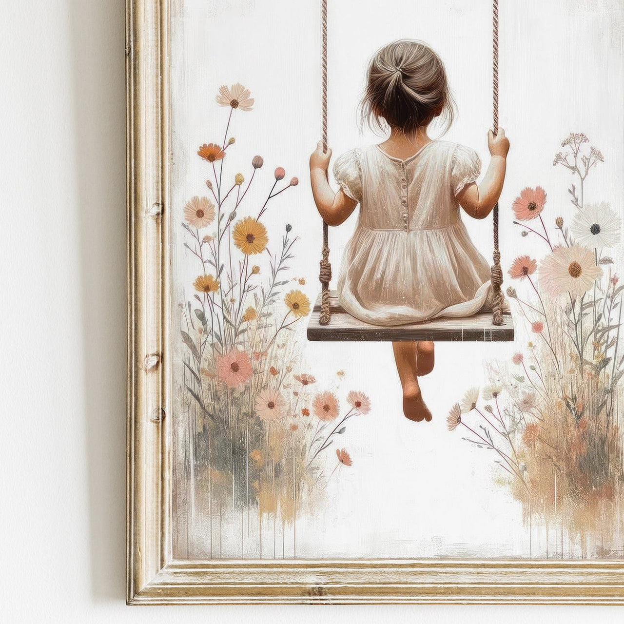 Girl on a Swing Wall Art – Whimsical Nursery Print