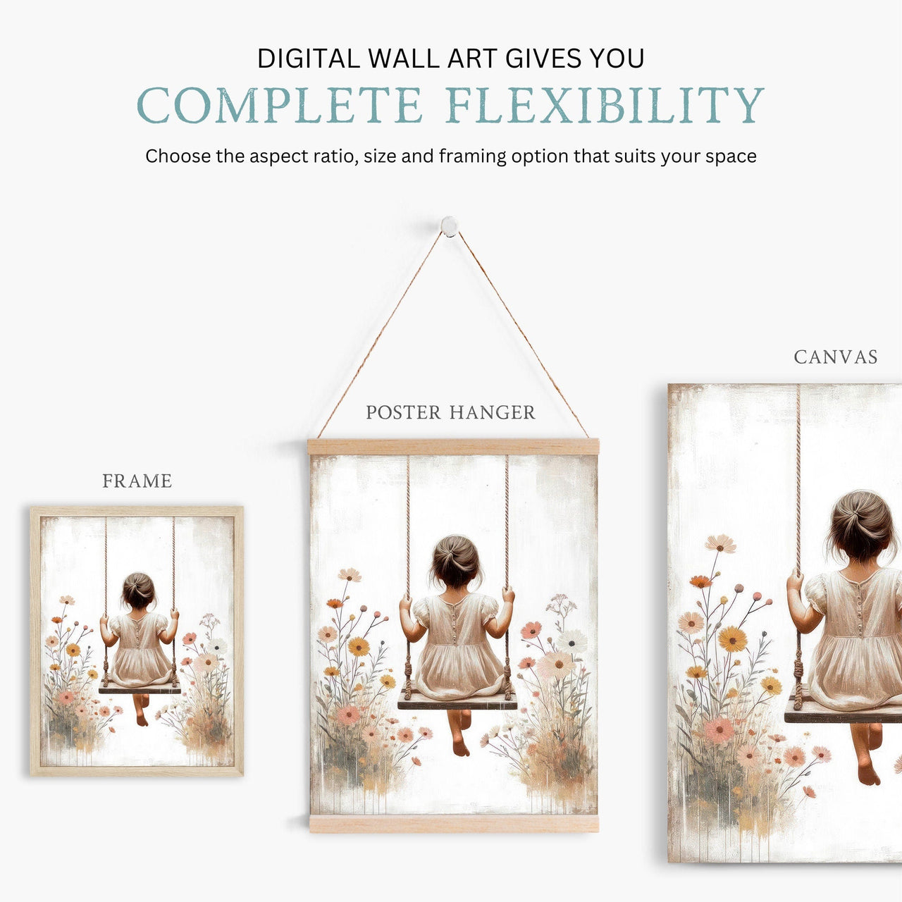 Girl on a Swing Wall Art – Whimsical Nursery Print