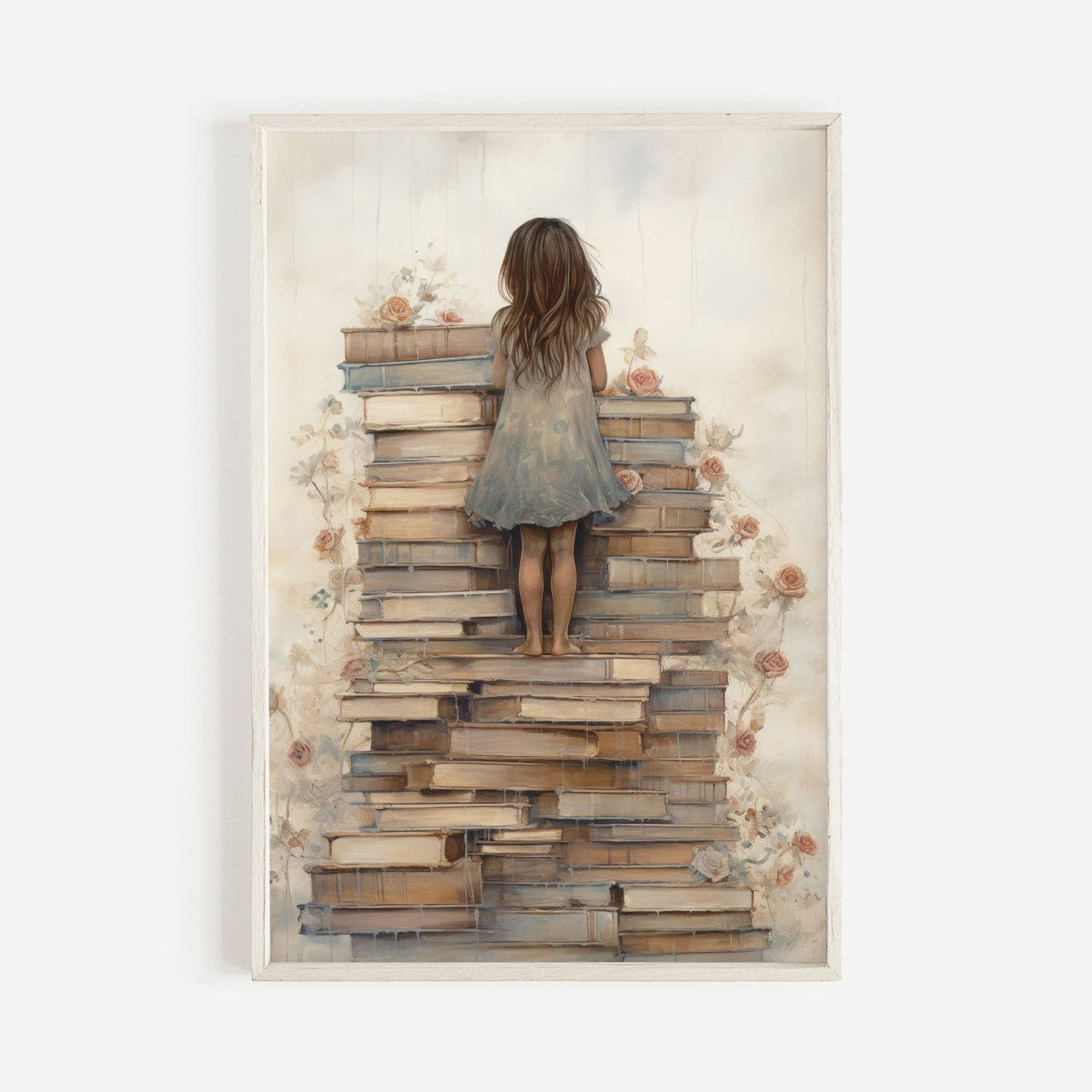 Little Girl Reading Print – Vintage Girls Room Wall Art