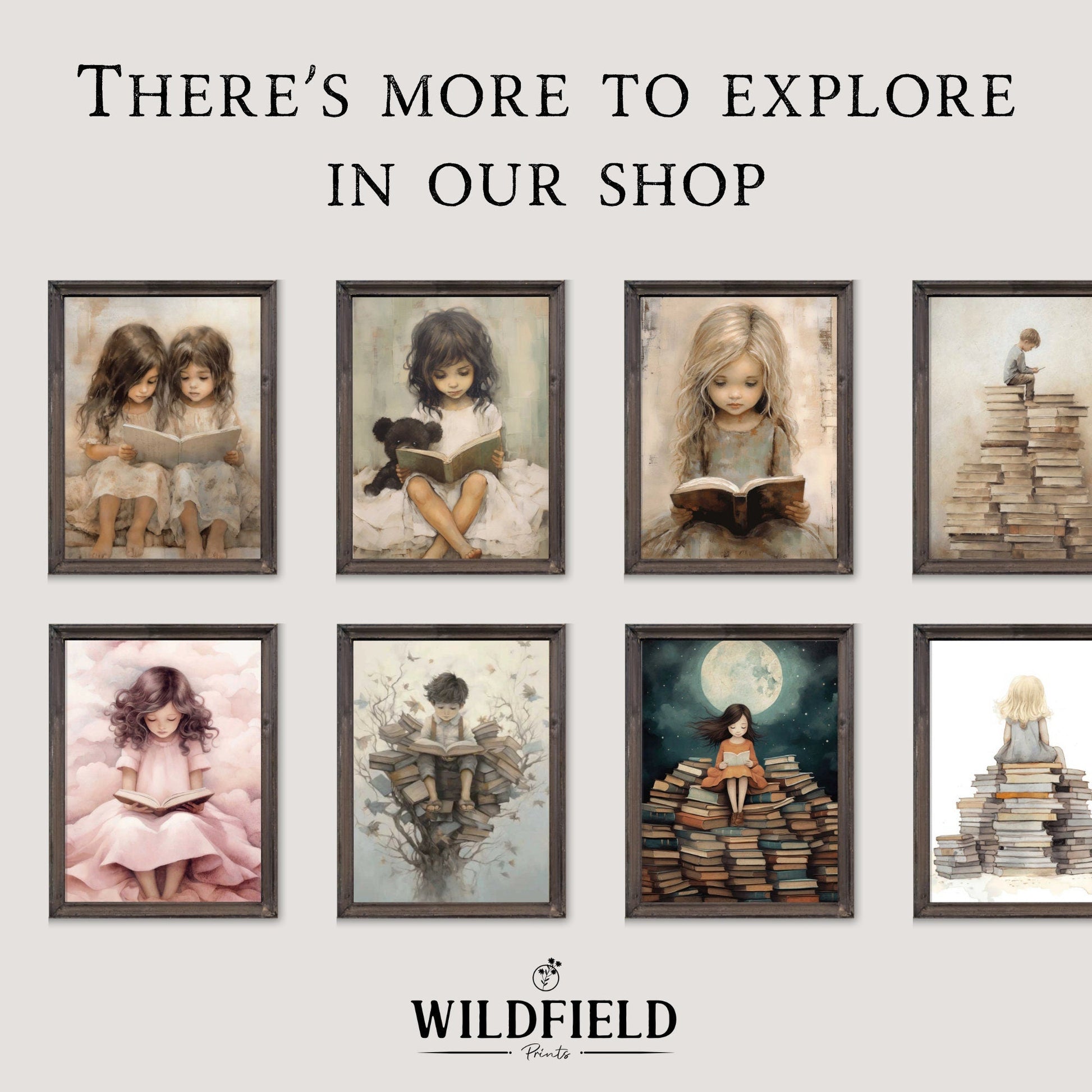 Girl Reading Wall Art, Cozy Study Room Decor, Whimsical Design - WildfieldPrints
