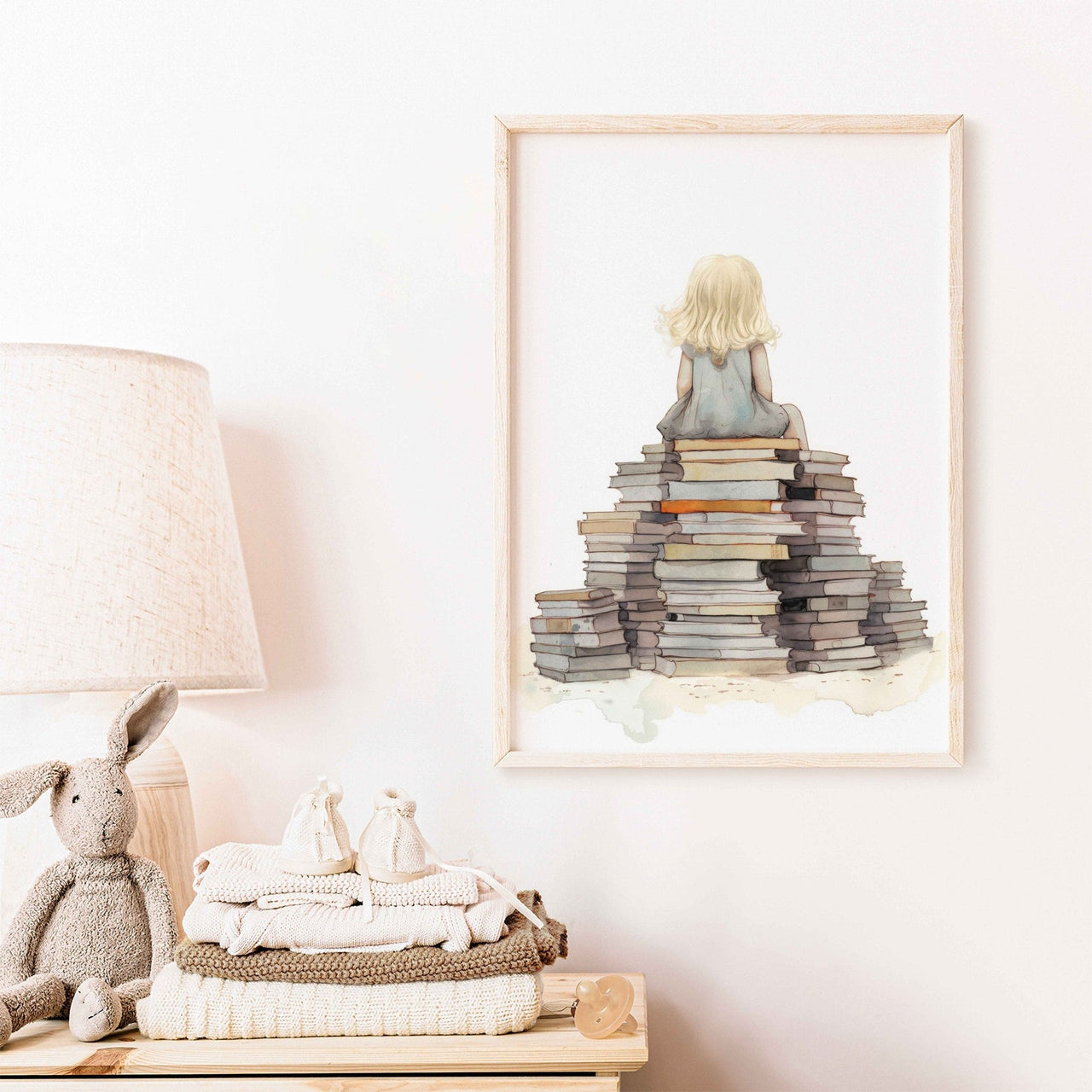 Girl Reading Wall Art – Book Room Print for Kids
