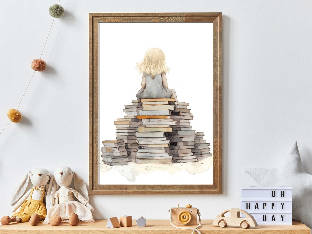 Girl Reading Wall Art – Book Room Print for Kids
