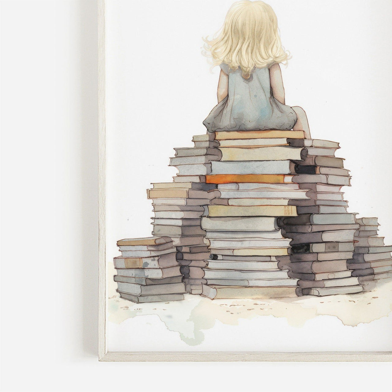 Girl Reading Wall Art – Book Room Print for Kids