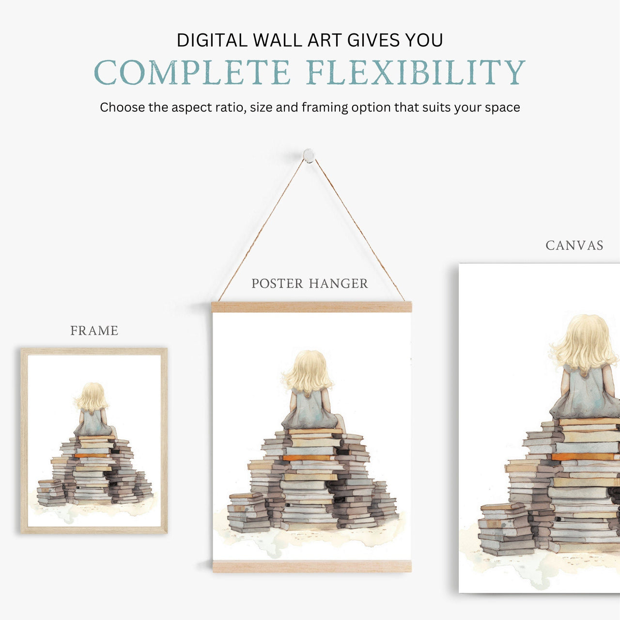 Girl Reading Wall Art – Book Room Print for Kids