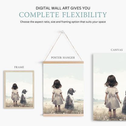 Girl & Springer Spaniel Art, Dog Nursery Decor, Cute Wall Painting - WildfieldPrints