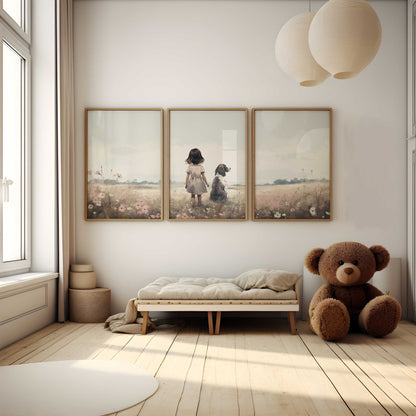 Girl & Springer Spaniel Art, Dog Nursery Decor, Cute Wall Painting - WildfieldPrints