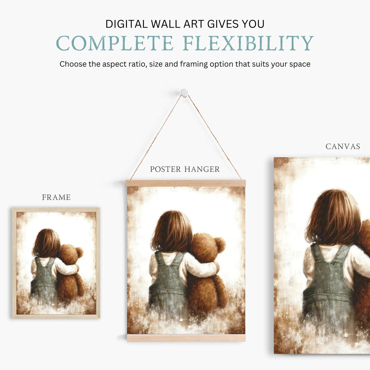 Girl and Teddy Bear Print – Vintage Nursery Wall Art for Girls
