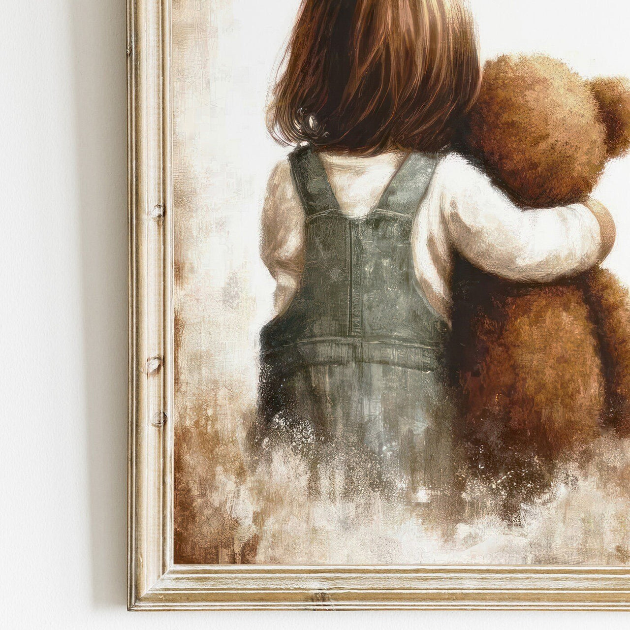 Girl and Teddy Bear Print – Vintage Nursery Wall Art for Girls