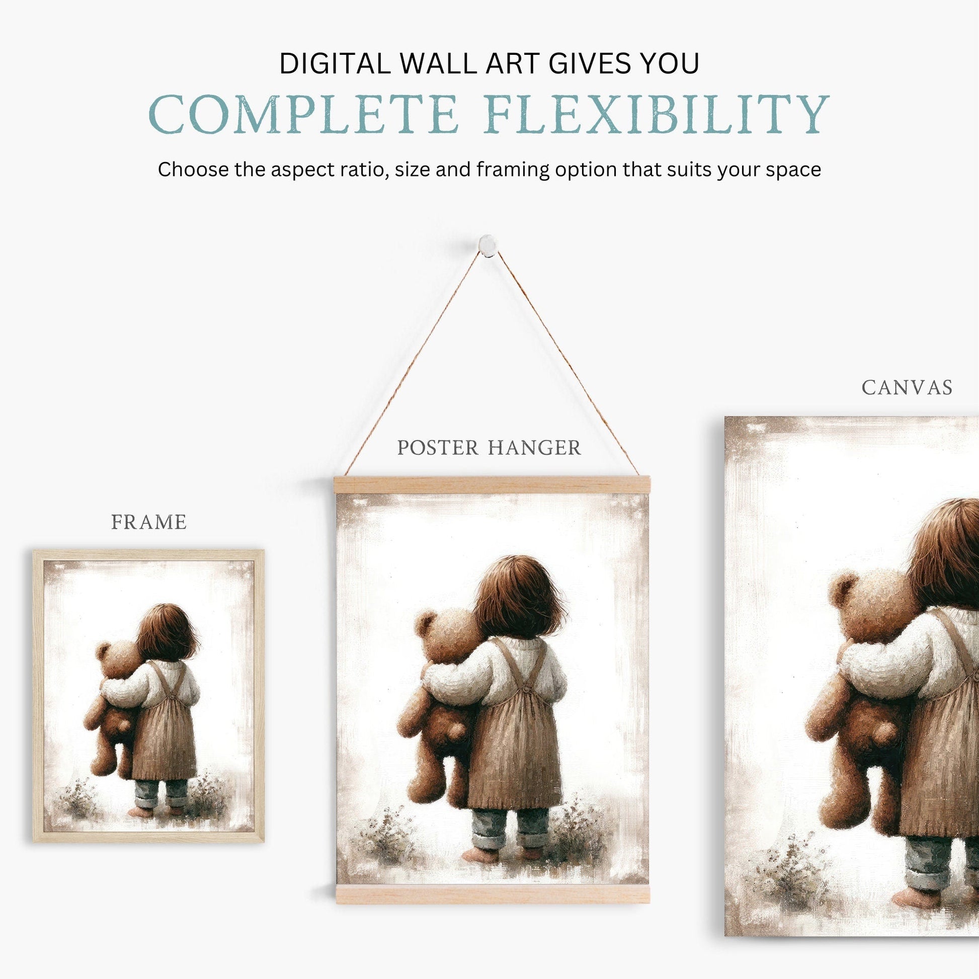 Girl & Teddy Bear Print, Vintage Girls Room Decor, Unique Nursery Art - WildfieldPrints