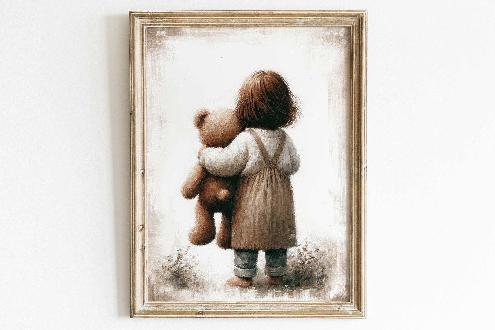 Girl & Teddy Bear Print, Vintage Girls Room Decor, Unique Nursery Art - WildfieldPrints