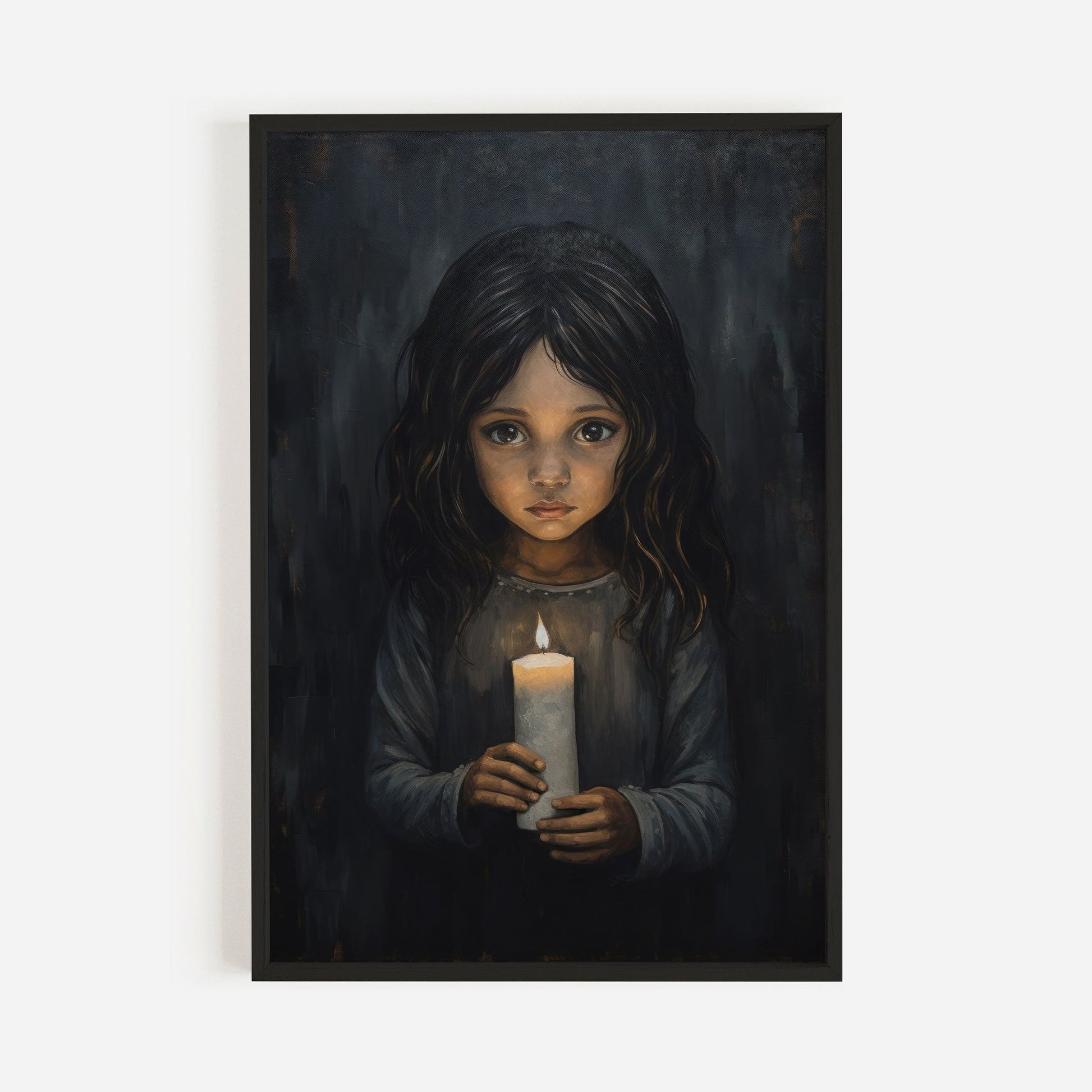 Girl with Candlelight, Black Nursery Print, Vintage Rustic Decor - WildfieldPrints