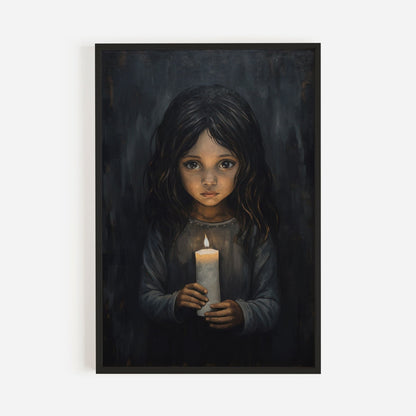 Girl with Candlelight, Black Nursery Print, Vintage Rustic Decor - WildfieldPrints