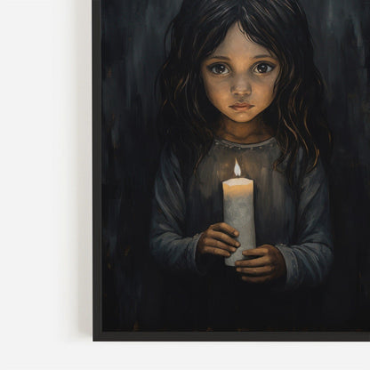 Girl with Candlelight, Black Nursery Print, Vintage Rustic Decor - WildfieldPrints