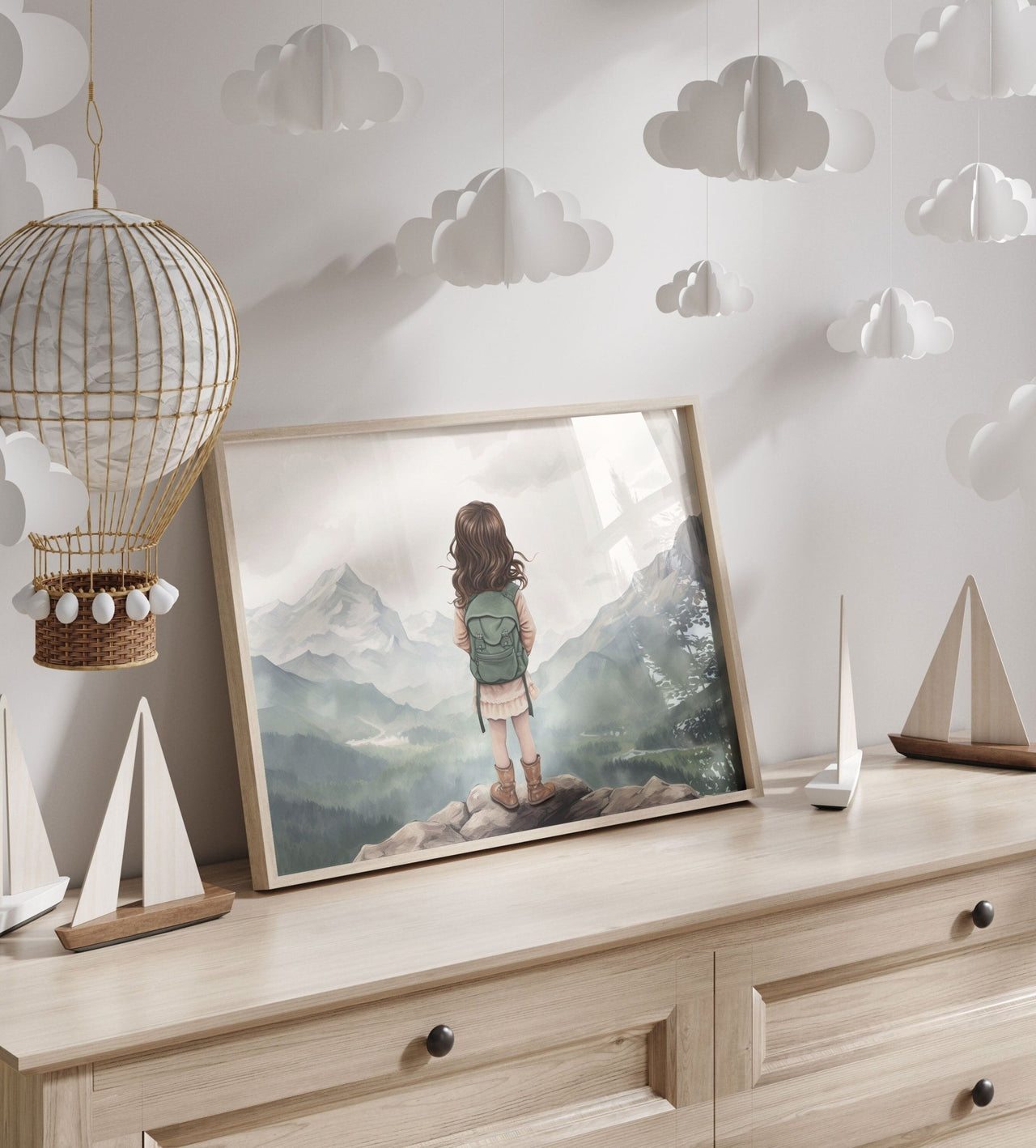 Little Brunette Girl Adventurer Wall Art – Adventure Nursery Print