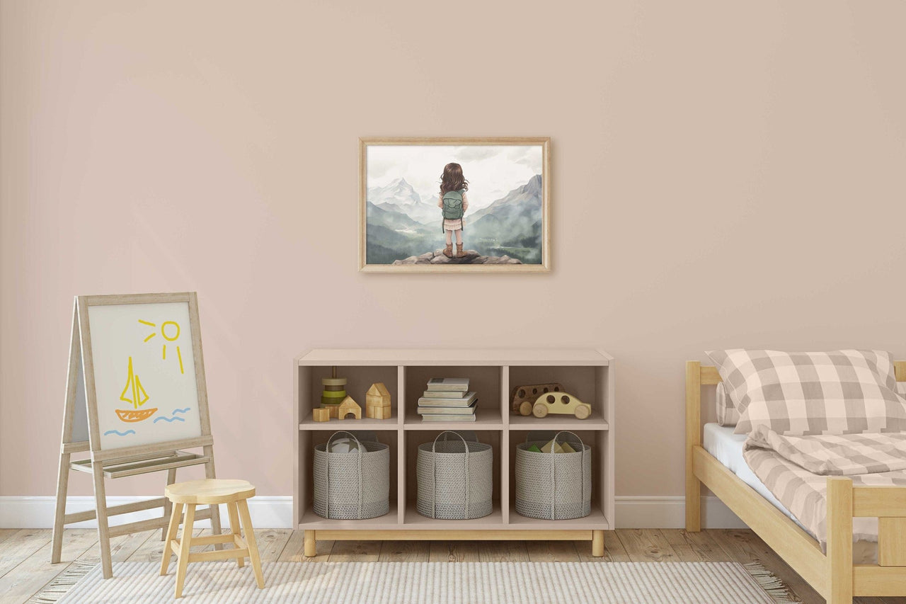 Little Brunette Girl Adventurer Wall Art – Adventure Nursery Print