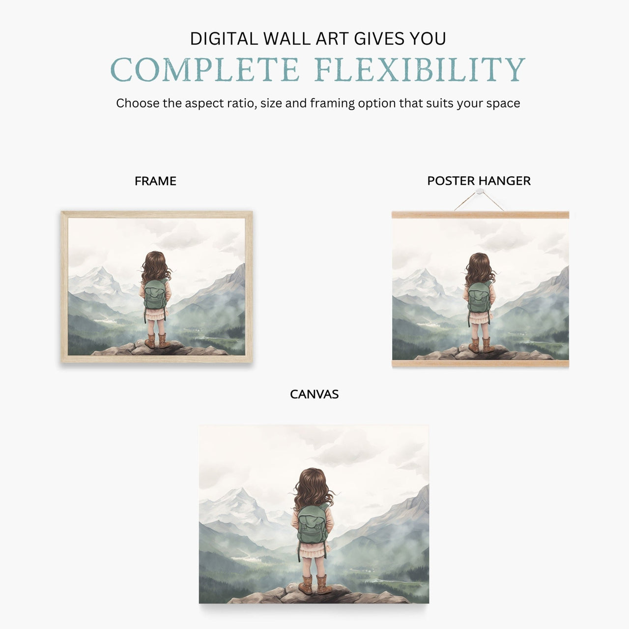 Little Brunette Girl Adventurer Wall Art – Adventure Nursery Print