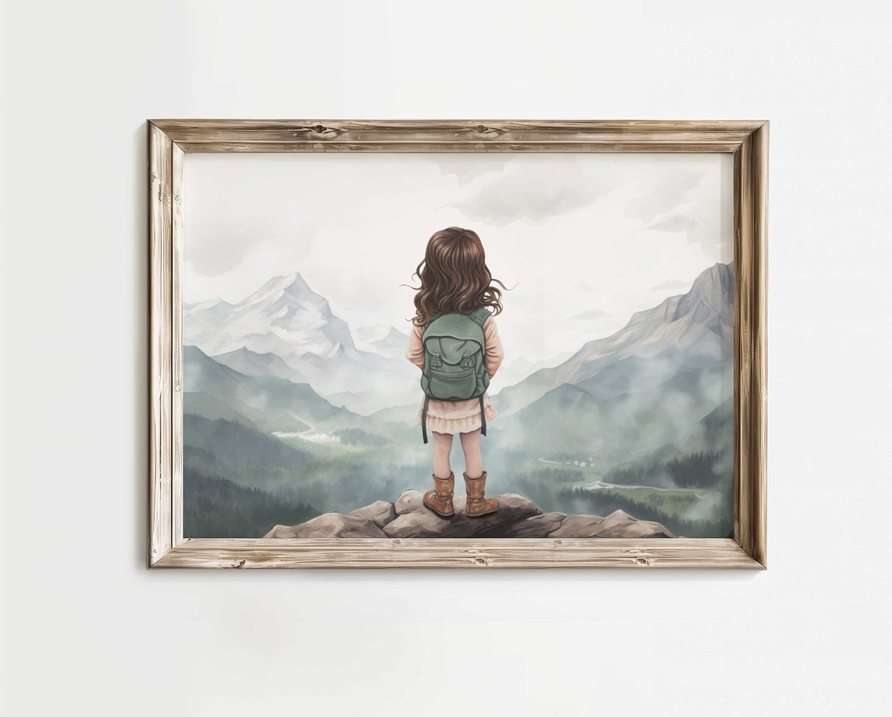 Little Brunette Girl Adventurer Wall Art – Adventure Nursery Print