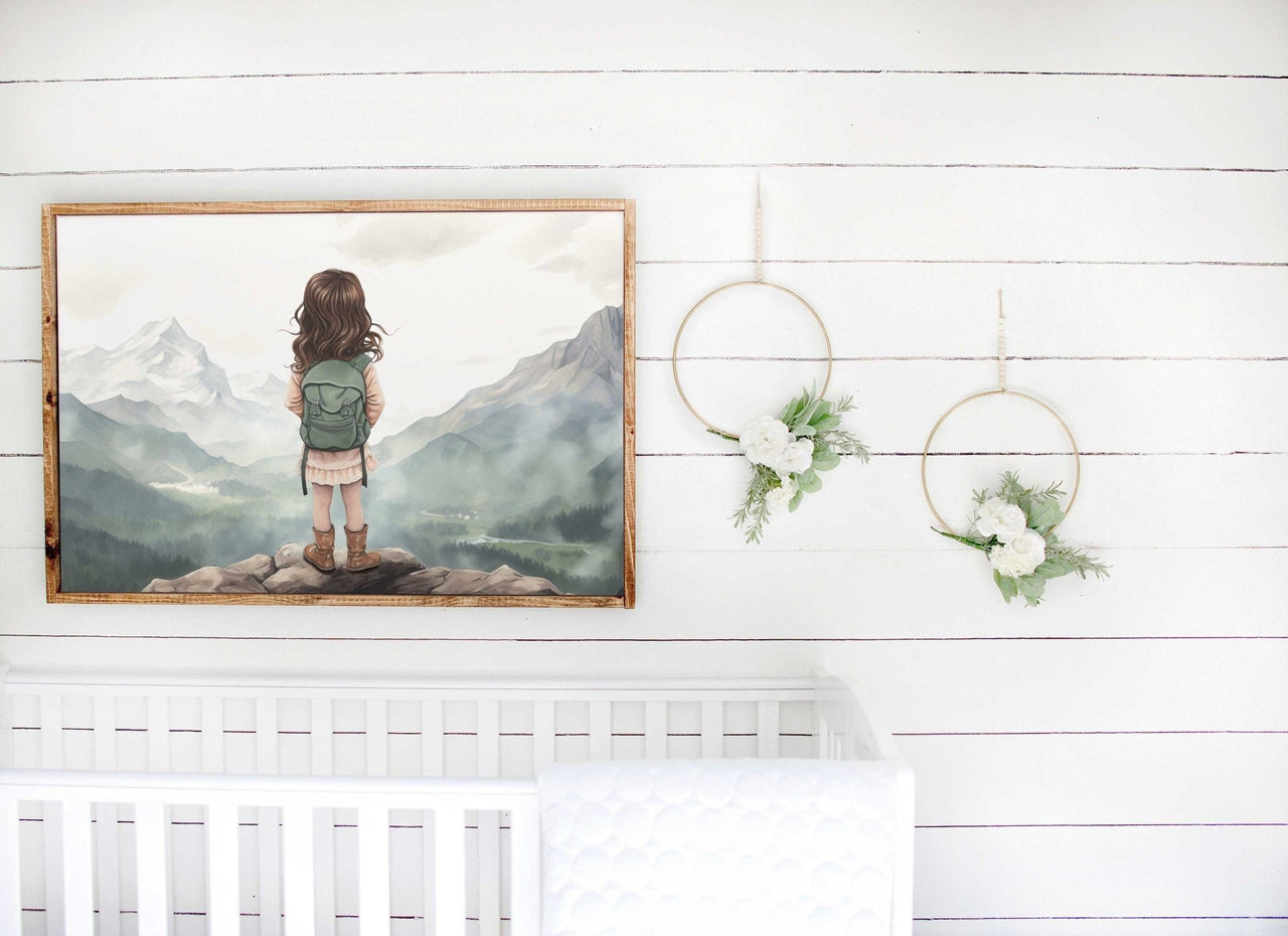Little Brunette Girl Adventurer Wall Art – Adventure Nursery Print