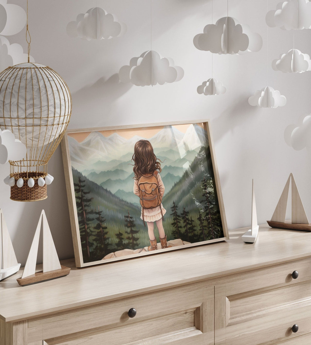 Little Girl Backpack Wall Art – Adventure Nursery Print