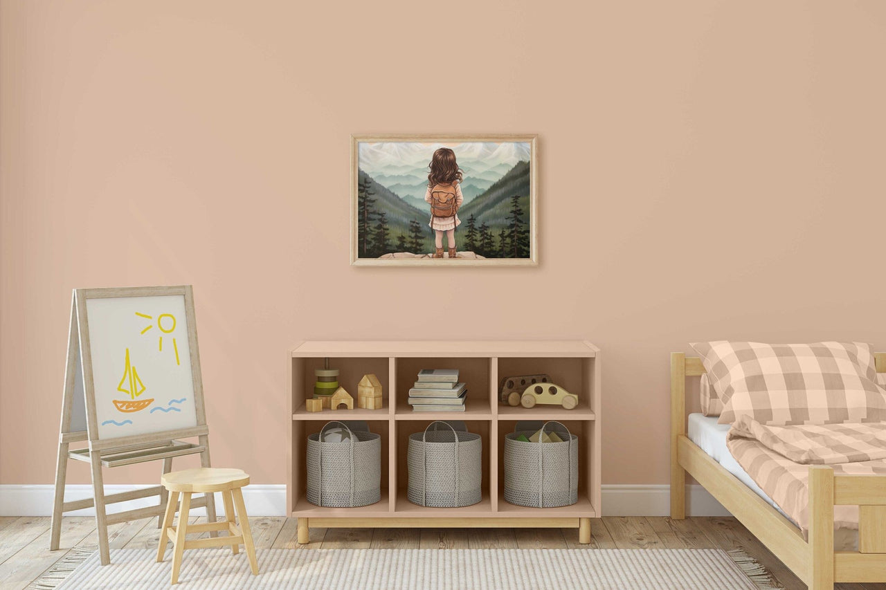 Little Girl Backpack Wall Art – Adventure Nursery Print