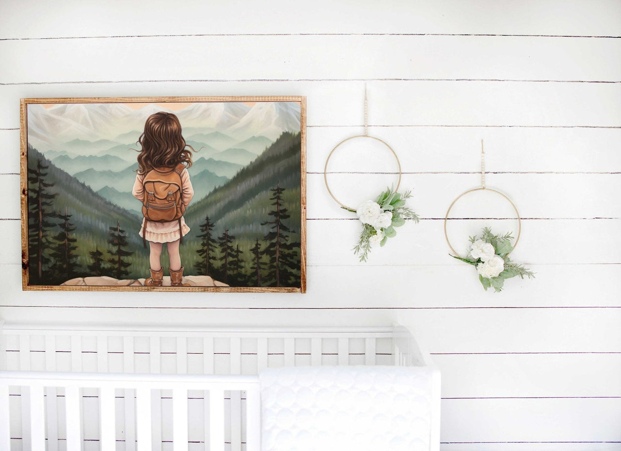 Little Girl Backpack Wall Art – Adventure Nursery Print