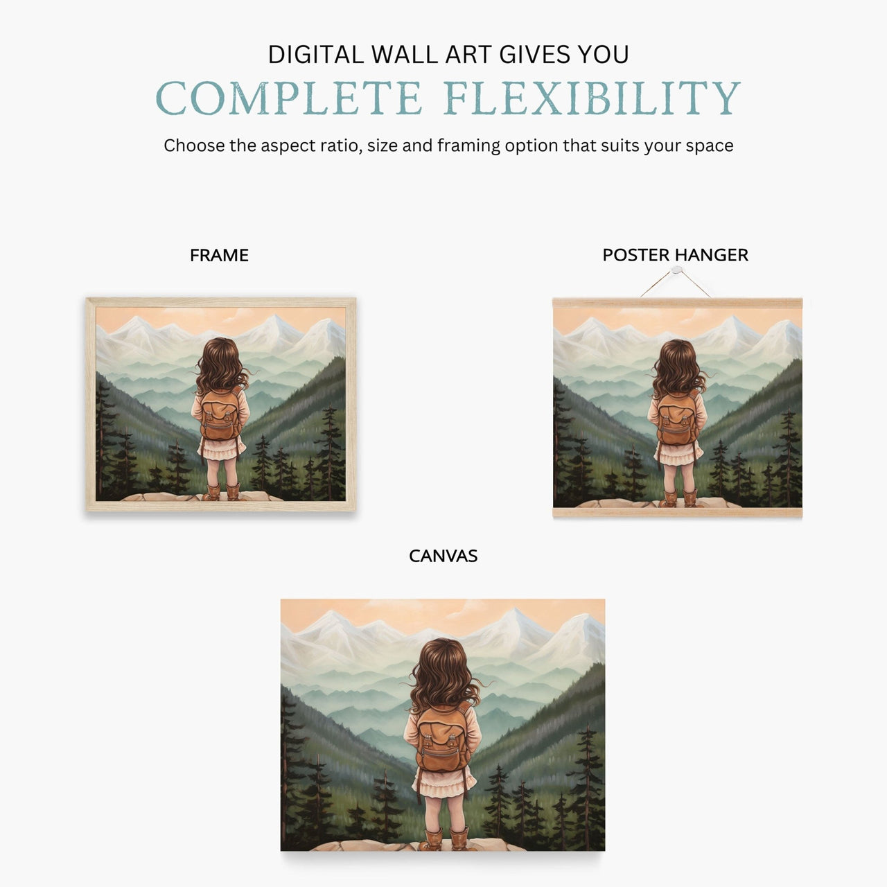 Little Girl Backpack Wall Art – Adventure Nursery Print