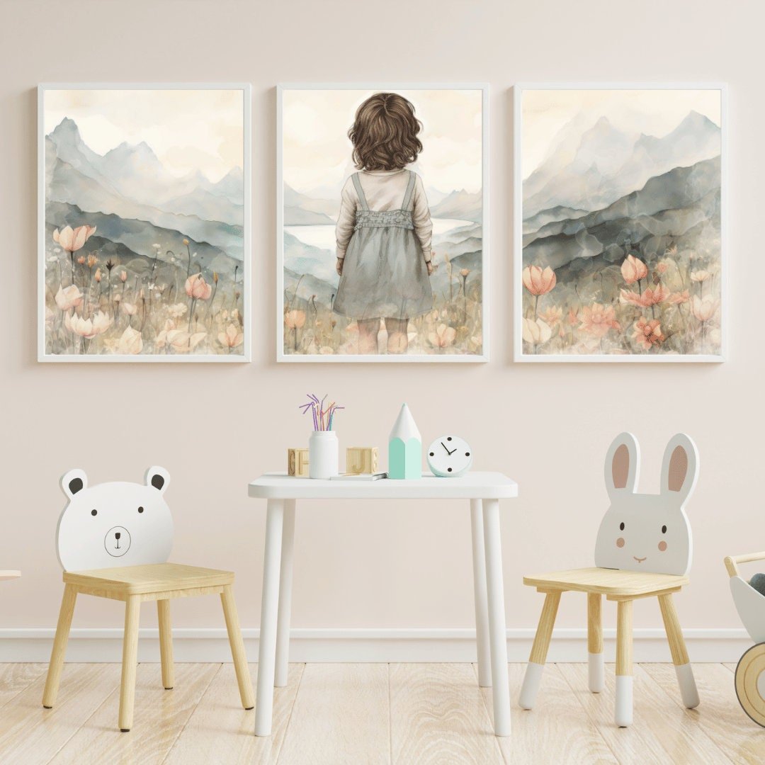 Adventure Nursery Wall Art – Floral Girls Room Print • Set of 3
