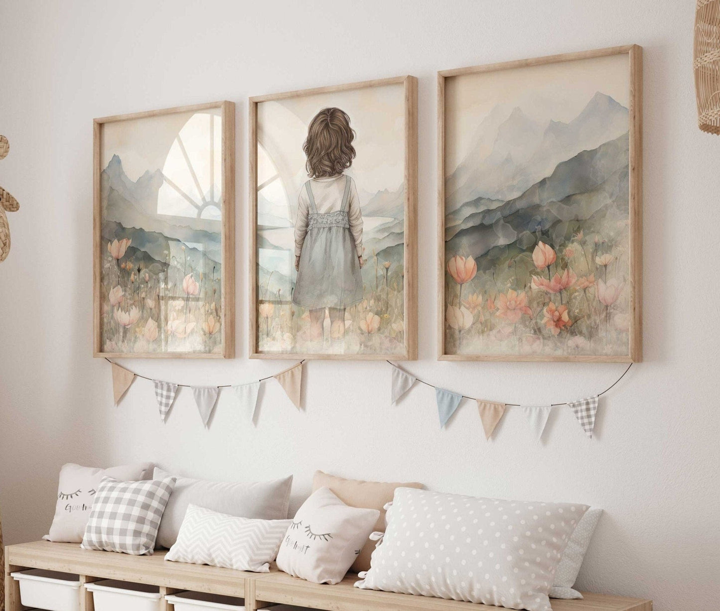 Girl's Adventure Nursery Wall Art, Wildflower Decor, Watercolor Prints - WildfieldPrints