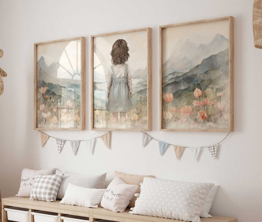 Girl's Adventure Nursery Wall Art, Wildflower Decor, Watercolor Prints - WildfieldPrints
