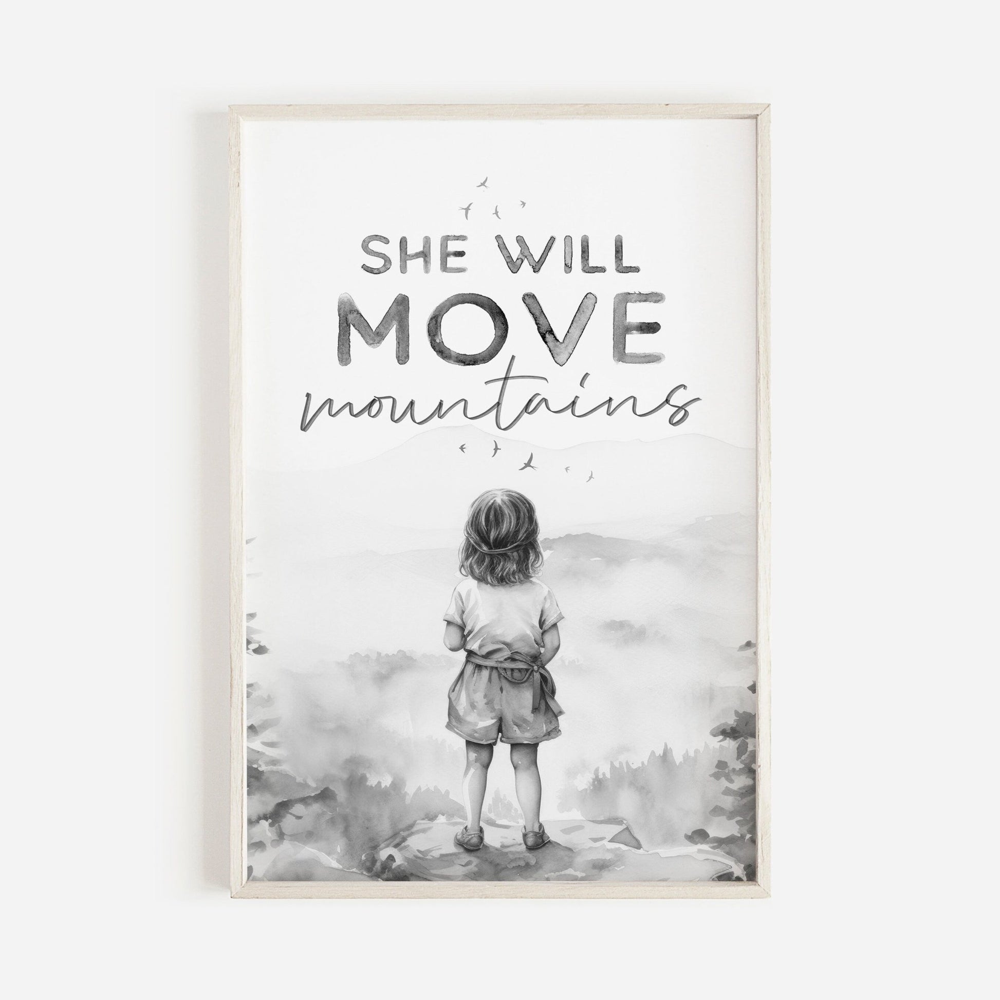 Girls Nursery Quote, She Will Move Mountains, Empowering Decor - WildfieldPrints