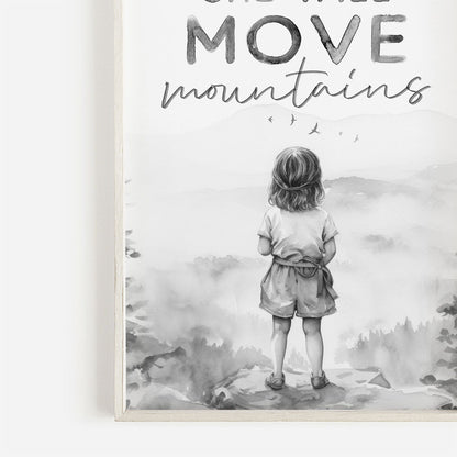 Girls Nursery Quote, She Will Move Mountains, Empowering Decor - WildfieldPrints