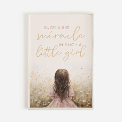 Girls Nursery Quote, Such a Big Miracle in a Little Girl, Wildflower Decor - WildfieldPrints