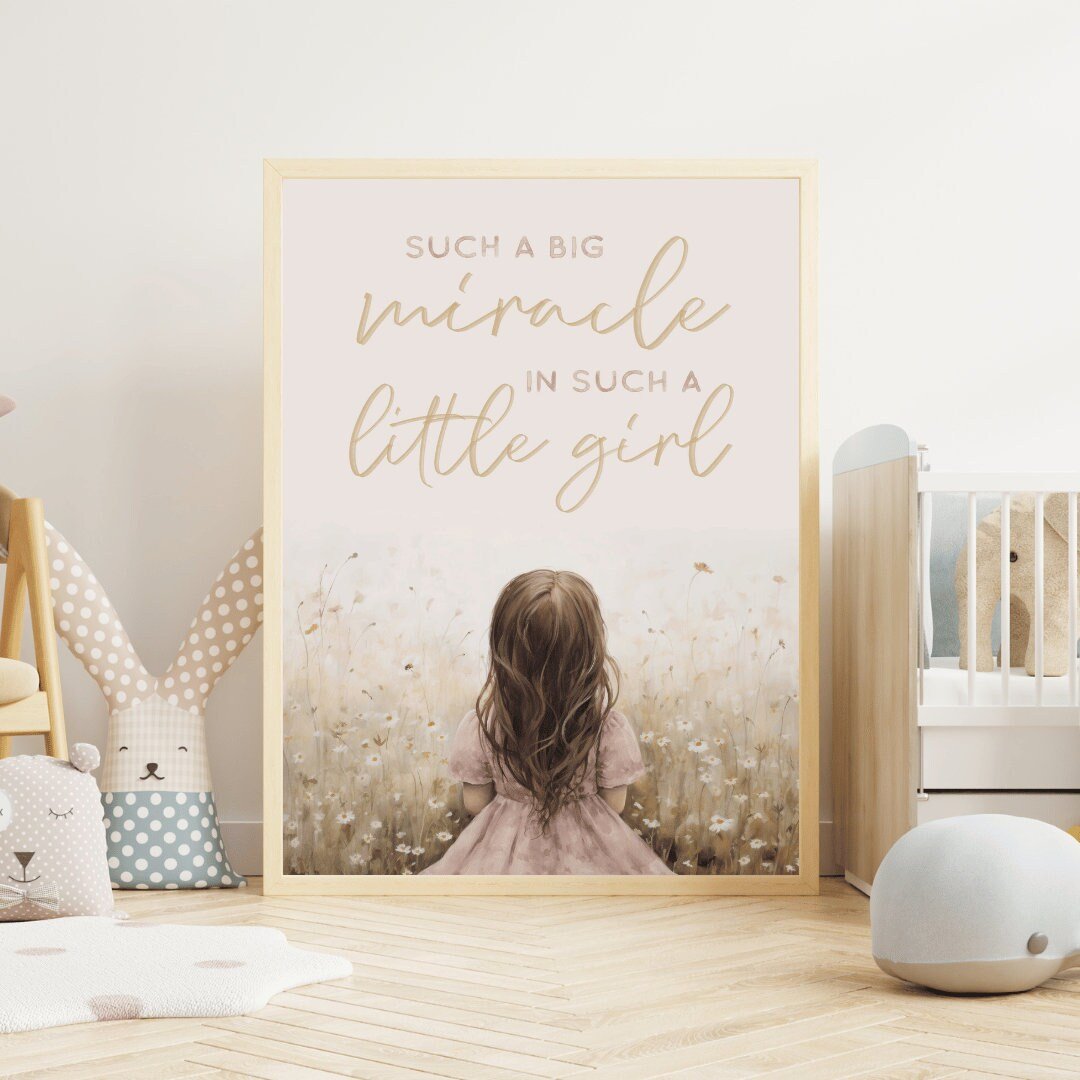 Girls Nursery Quote, Such a Big Miracle in a Little Girl, Wildflower Decor - WildfieldPrints