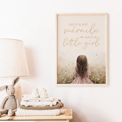 Girls Nursery Quote, Such a Big Miracle in a Little Girl, Wildflower Decor - WildfieldPrints