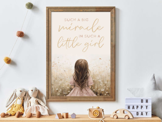 Girls Nursery Quote, Such a Big Miracle in a Little Girl, Wildflower Decor - WildfieldPrints