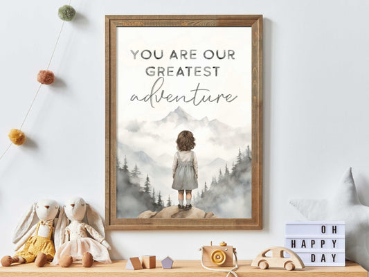 Girl's Nursery Quote Wall Art, You Are Our Greatest Adventure, Vintage Kids Room Decor - WildfieldPrints