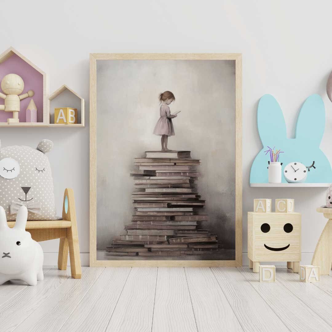 Brown - Haired Girl Wall Art – Vintage Nursery Print for Study Room