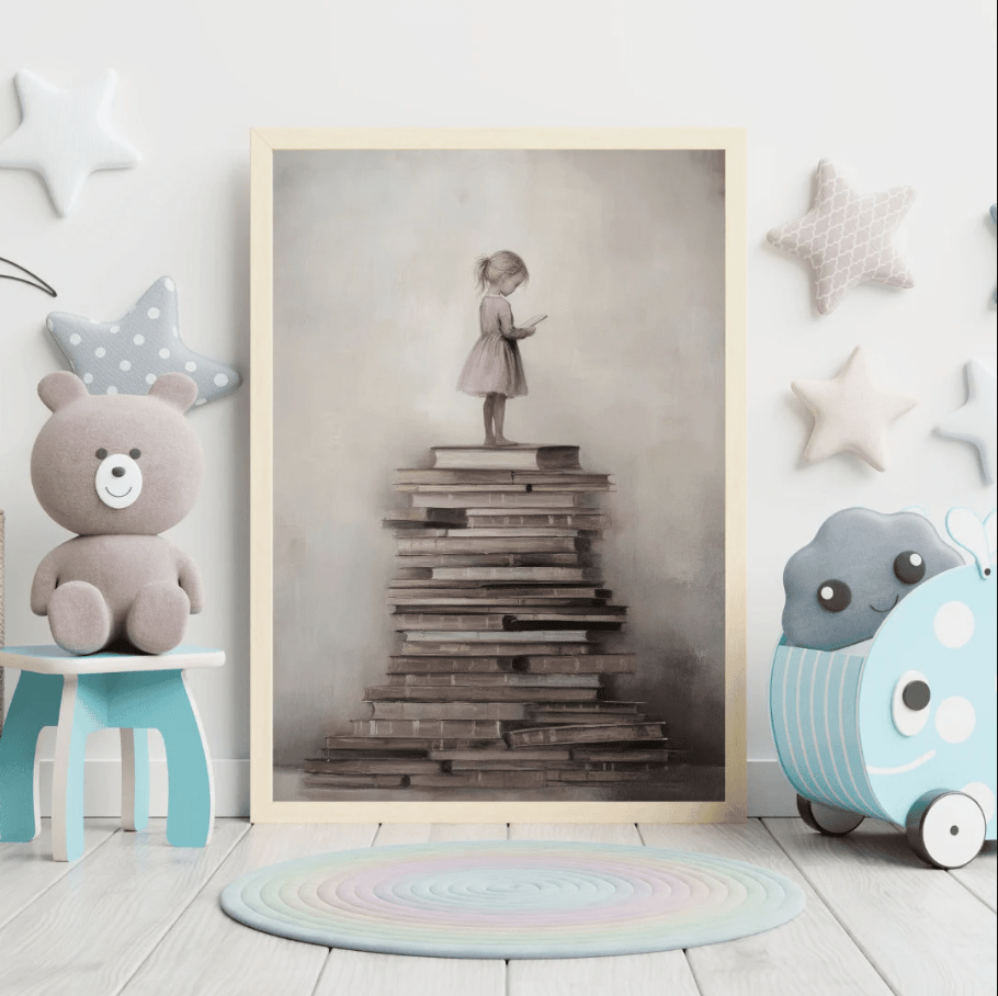 Girls Reading Decor, Vintage Art for Nursery and Study Room - WildfieldPrints