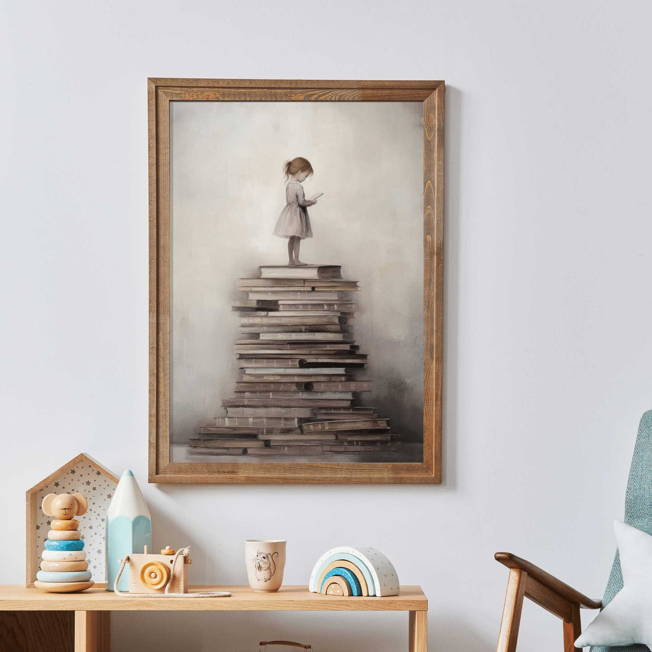 Brown - Haired Girl Wall Art – Vintage Nursery Print for Study Room