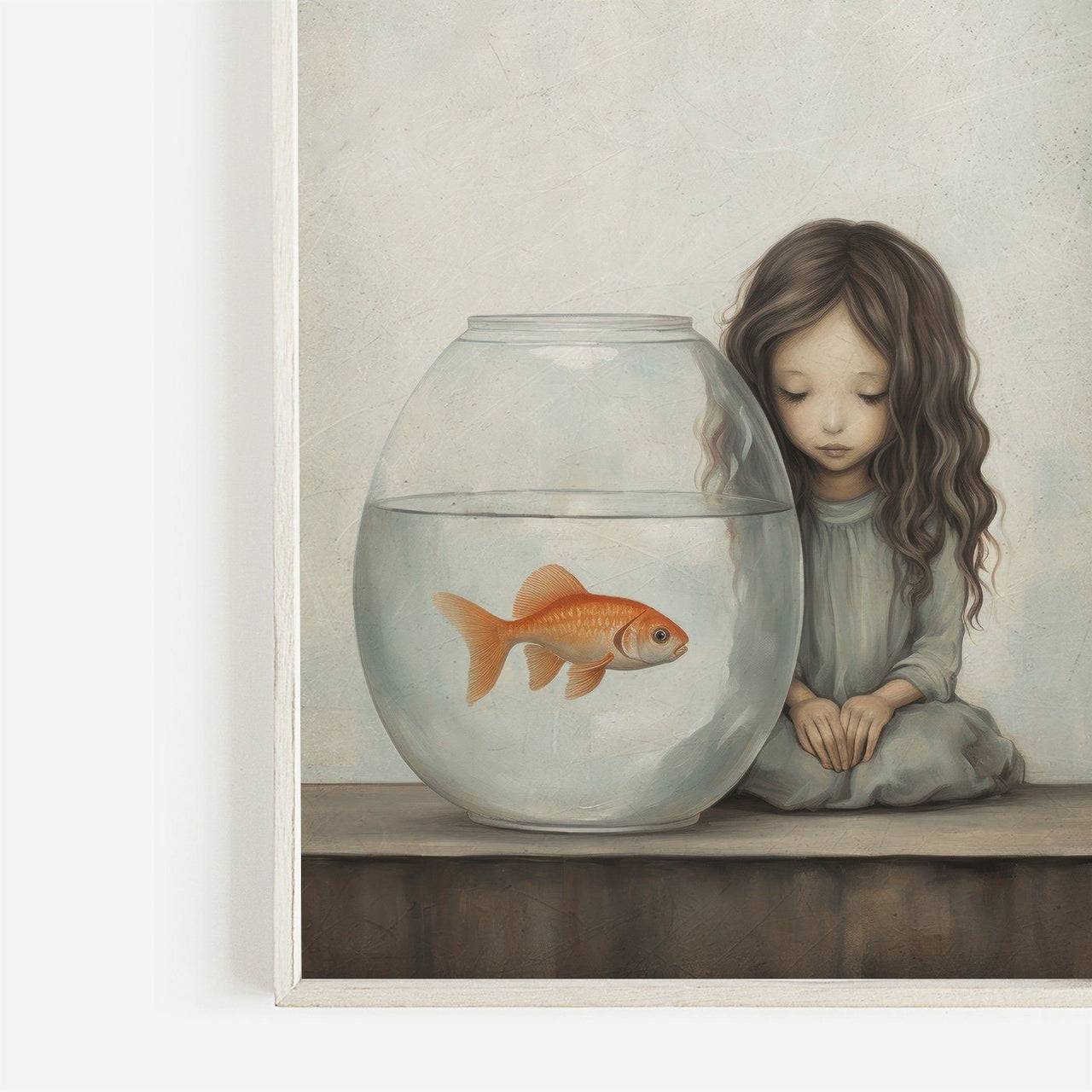 Girl and Goldfish Wall Art – Vintage Nursery Print for Girls Room
