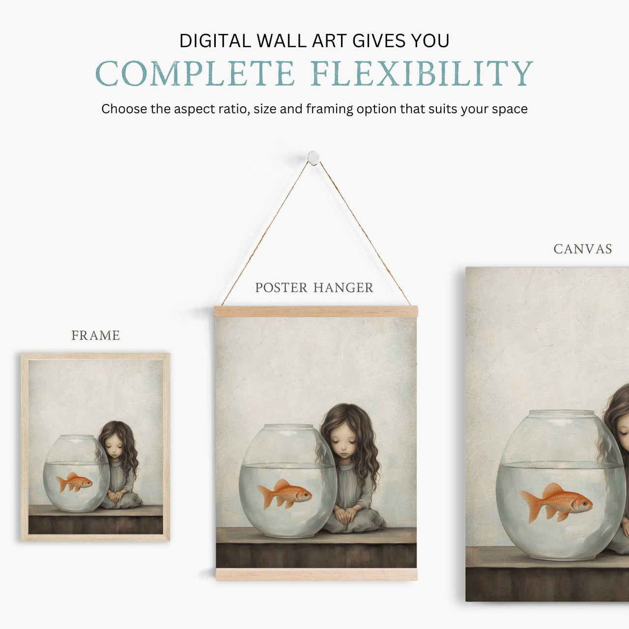 Girl and Goldfish Wall Art – Vintage Nursery Print for Girls Room