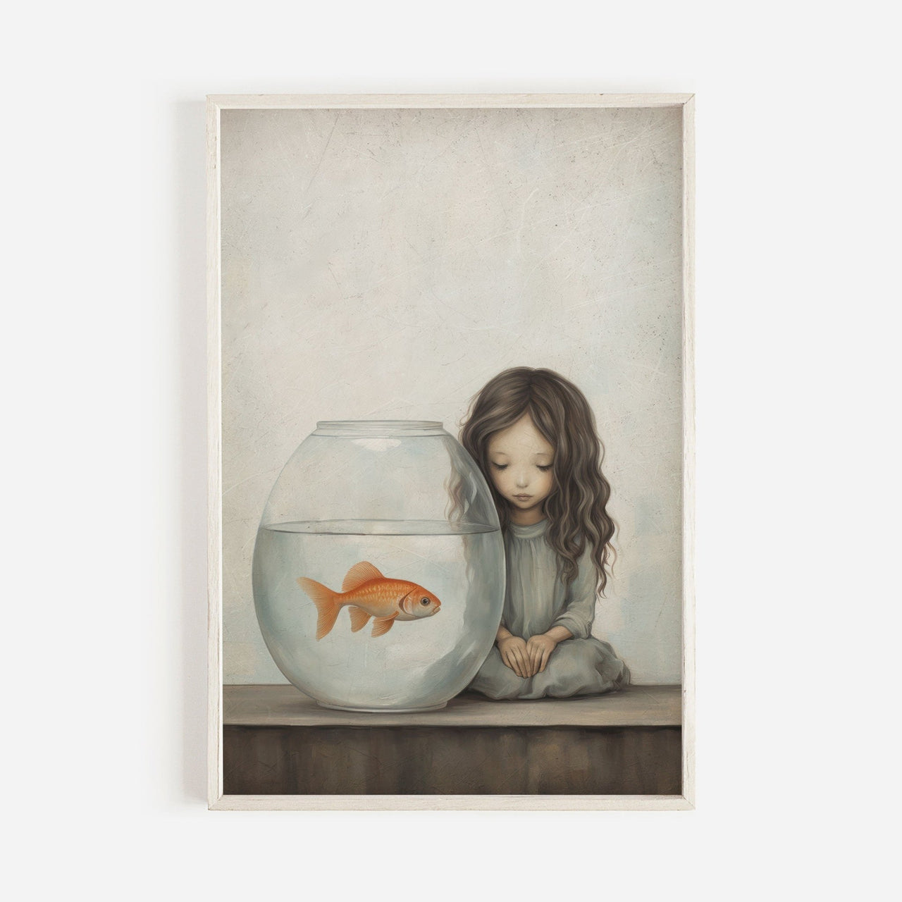 Girl and Goldfish Wall Art – Vintage Nursery Print for Girls Room