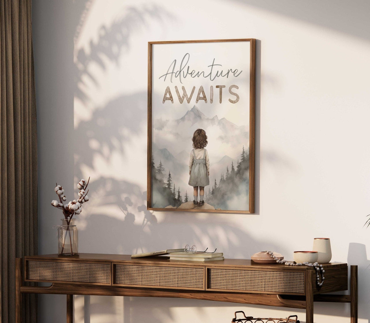 Adventure Awaits Print – Camping Toddler Wall Decor for Girls Room