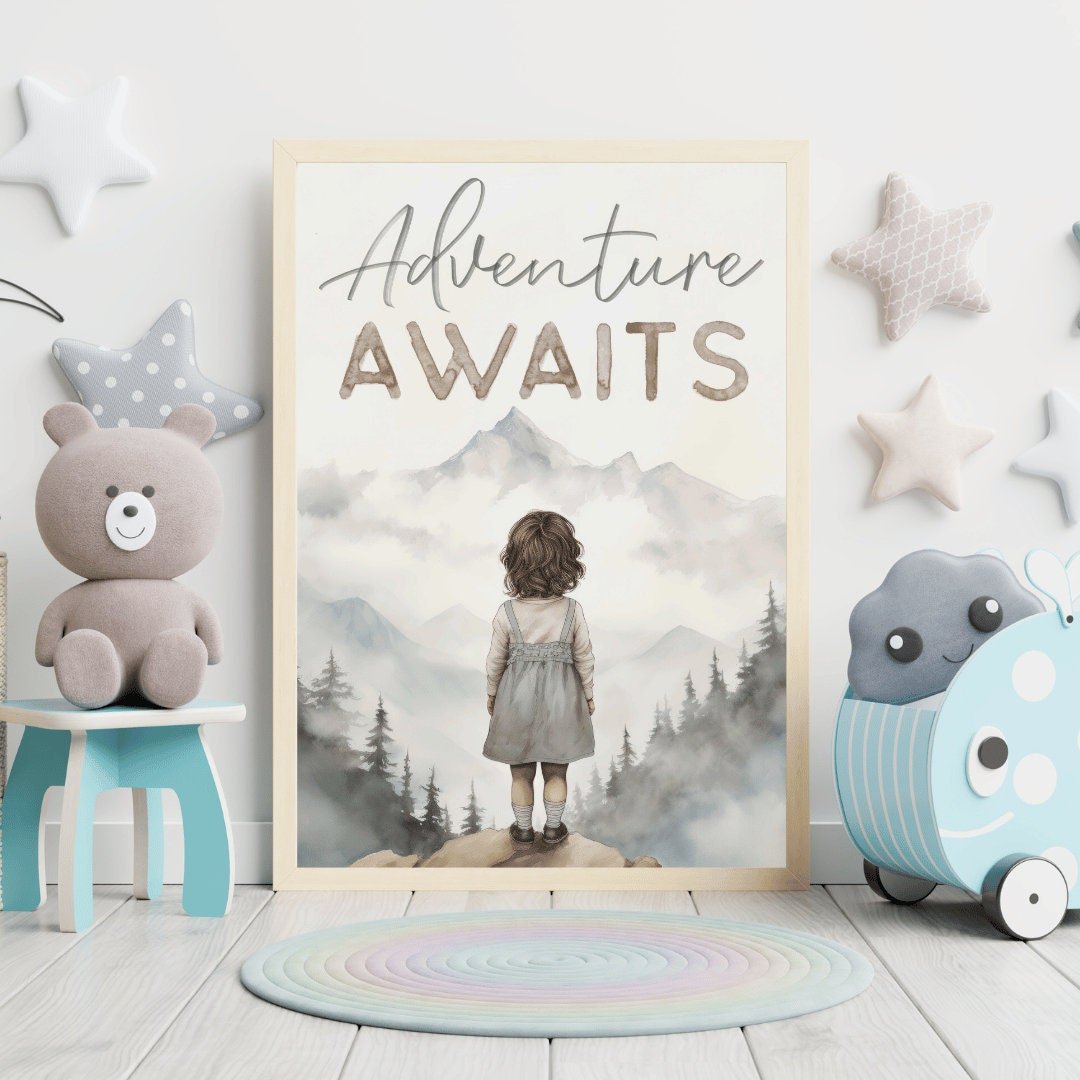Adventure Awaits Print – Camping Toddler Wall Decor for Girls Room