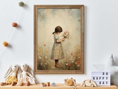 Girly Nursery Wall Art, Vintage Girls Room Decor, Floral Print - WildfieldPrints