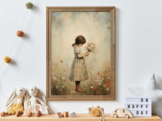 Girly Nursery Wall Art, Vintage Girls Room Decor, Floral Print - WildfieldPrints