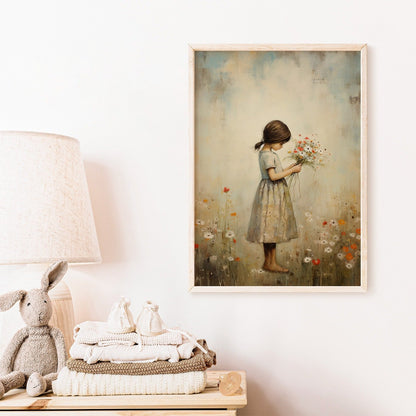 Girly Nursery Wall Art, Vintage Girls Room Decor, Floral Print - WildfieldPrints