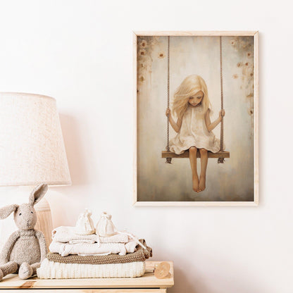 Girly Wall Art, Floral Nursery Print, Vintage Swing Decor for Girls - WildfieldPrints