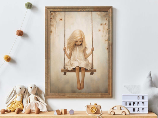 Girly Wall Art, Floral Nursery Print, Vintage Swing Decor for Girls - WildfieldPrints